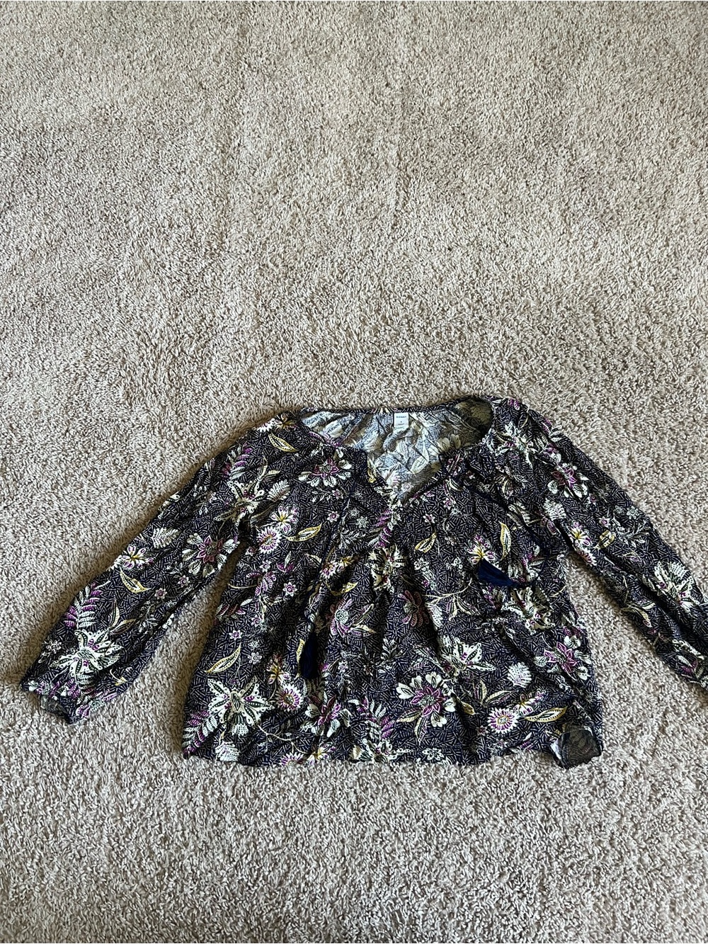 Old Navy Dark Blue Floral V-Neck Peasant Blouse
